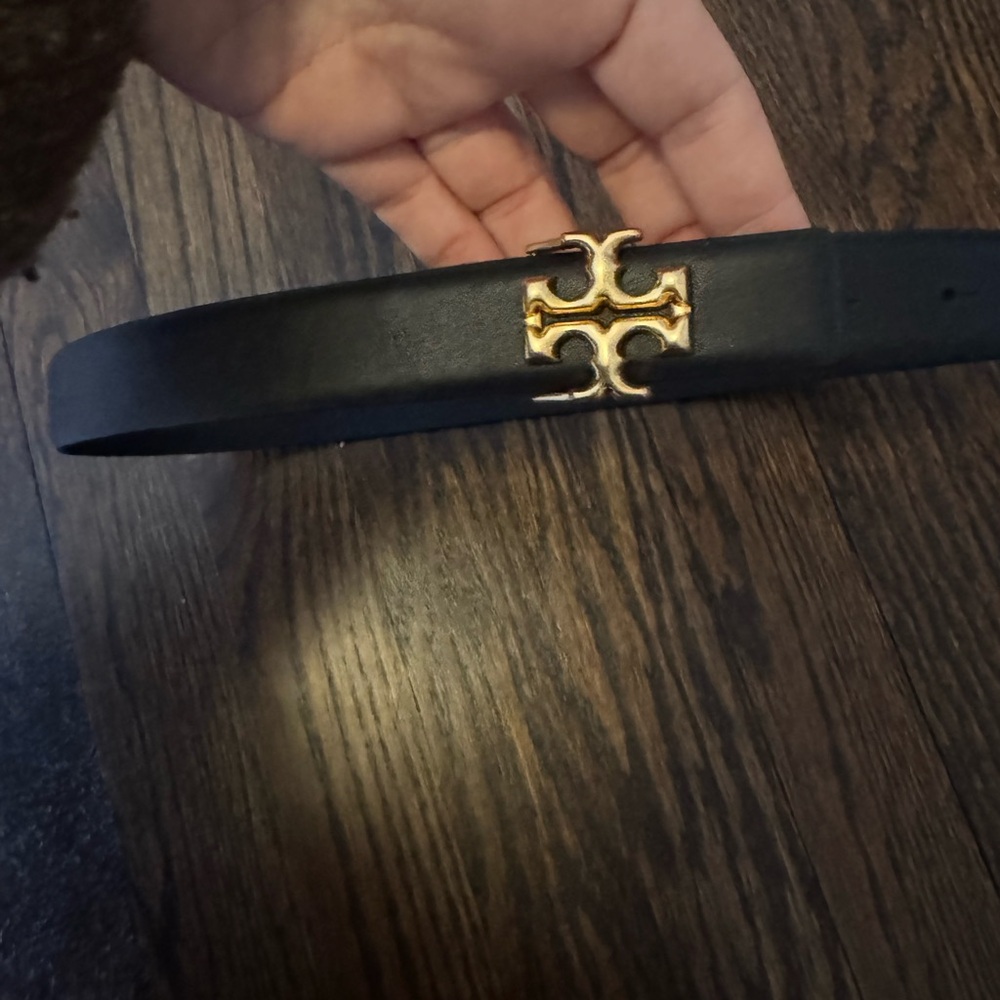 Black Leather Belt with Gold Buckle